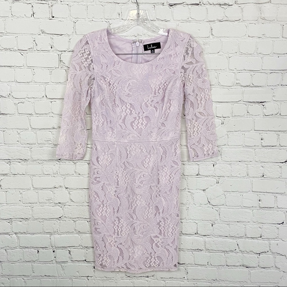 Lulu’s Lilac Mini 3/4 Sleeves Lace Dress, Size XS - Picture 3 of 8